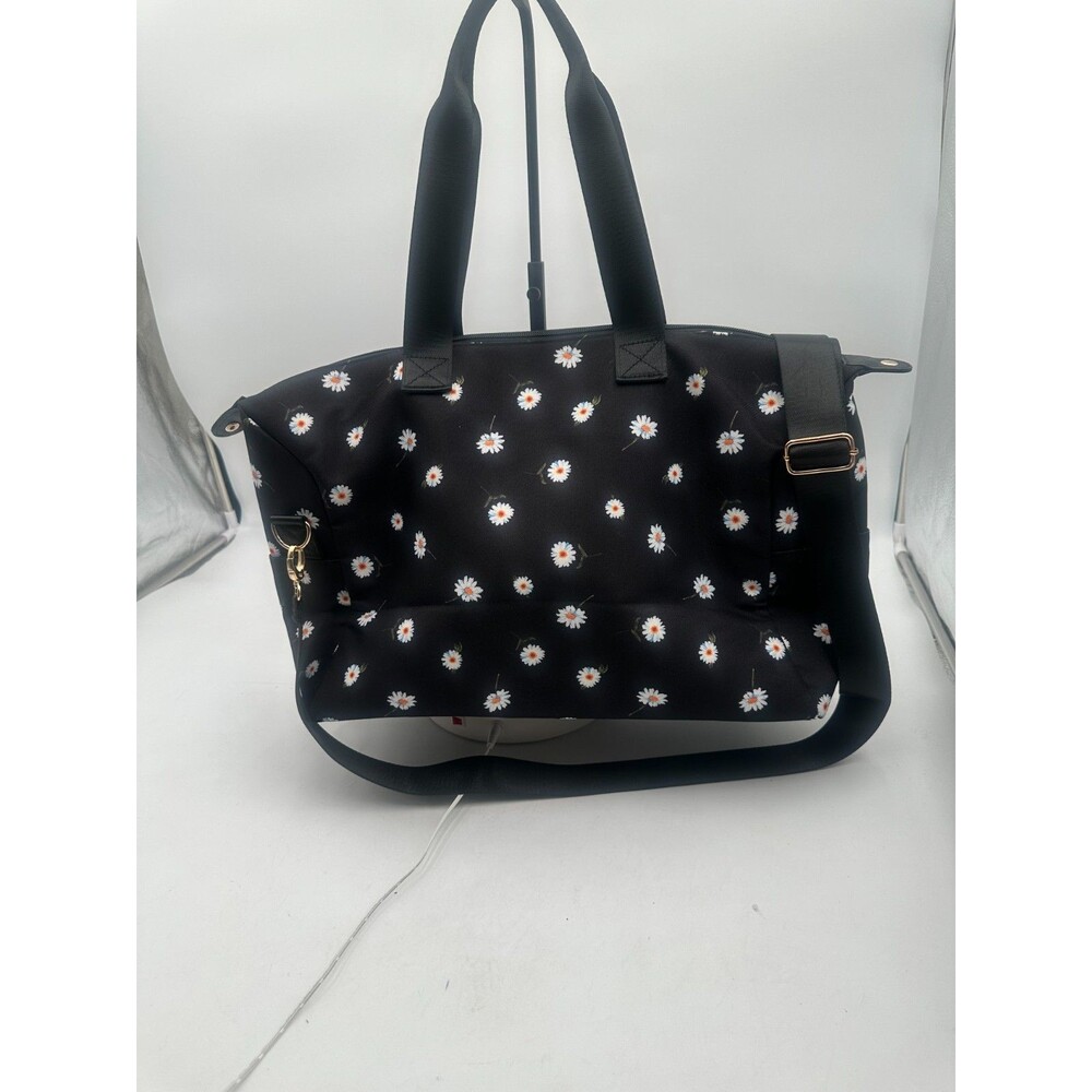 Alice + Olivia Black & White Daisy Canvas Weekender Duffel Bag Top Zip Closure